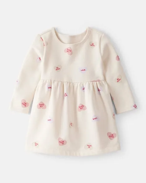 [20261040] Baby Girl DayDream Fleece Valentine's Day Hearts Knit Dress