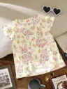 Cute Bunny Print Pastoral Style Vintage Bohemian Pastel Floral Pattern Shirt