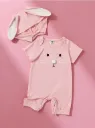 2pcs Set Baby Boys Cute Rabbit Themed Playsuit With 3D Rabbit Ear Hat