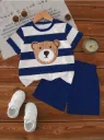Playful Pals 1 Set Baby Boys Casual Fashionable Cool Cute Bear Striped Short Sleeve