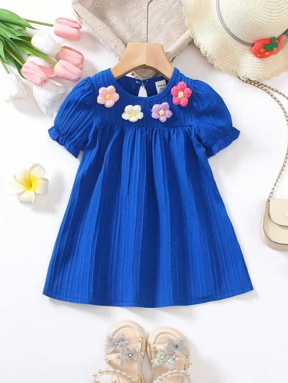 [20261065] Elladie kids 1pc Baby Girls' Cute 3D Floral Dress