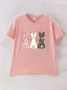 Cartoon Rabbit Print Round Neck T-Shirt, Casual Soft Top