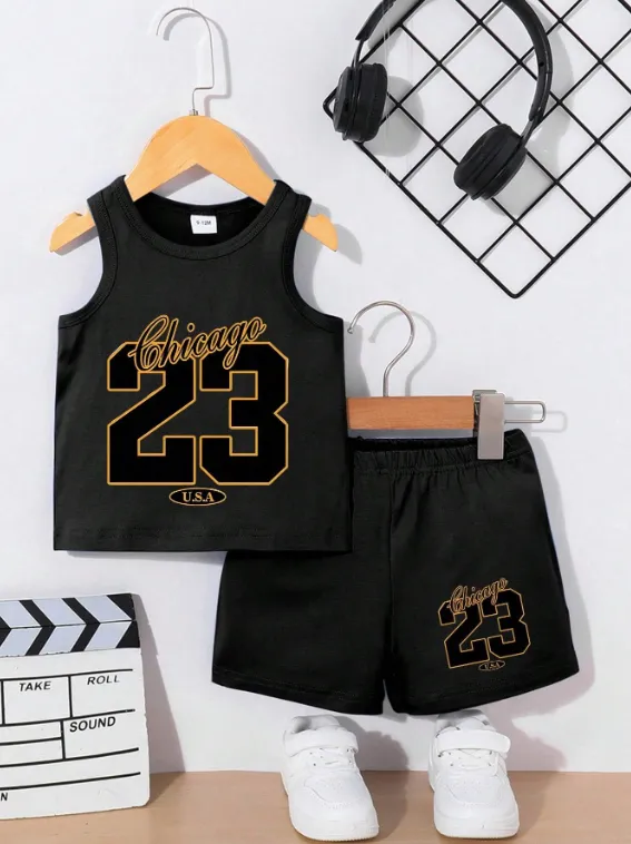 [20261071] Baby Boy Fun English Numerals Printed Top And Shorts Set