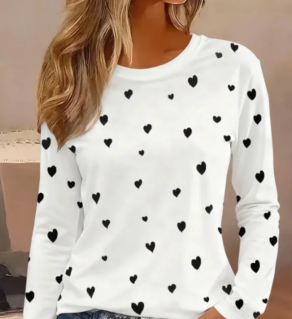 [20261078] EMERY ROSE Valentine's Day Heart Print Long Sleeve T-Shirt