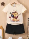 2pcs Set Baby Boys' Lion Printed Short Sleeve Tee and shorts