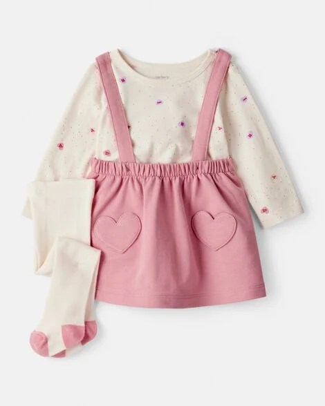 [20260403] Baby Girl Valentine's Day 3-Piece Heart Long-Sleeve Top & Skirt Set