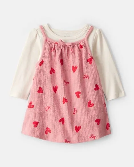 [20260404] Baby Girl Valentine's Day 2-Piece Heart Long-Sleeve Dress Set