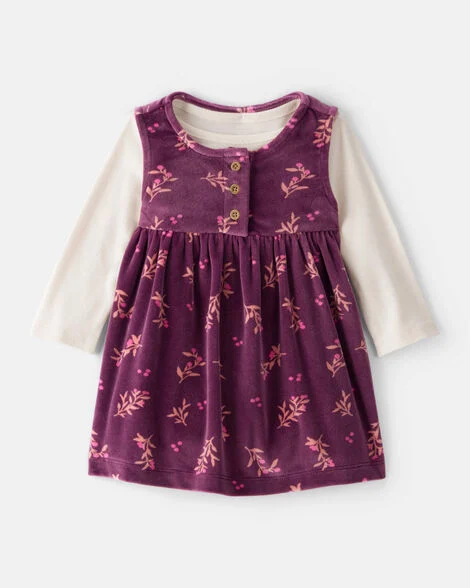 [20260405] Baby Girl Flowers Print Velour Long-Sleeve Dress Set