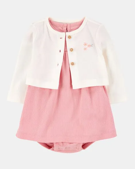 [20260407] Baby 2-Piece Bodysuit Dress & Cardigan Set