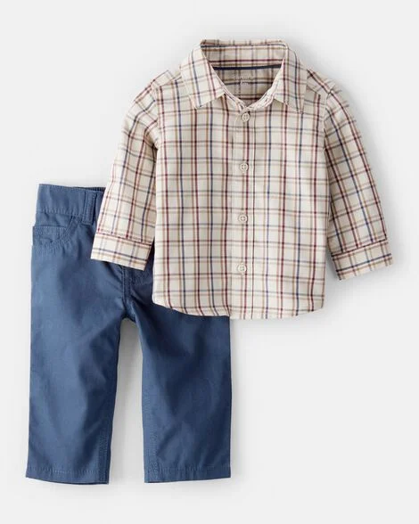 [20260411] Baby Boy 2-Piece Plaid Shirt & Pant Set (3M)