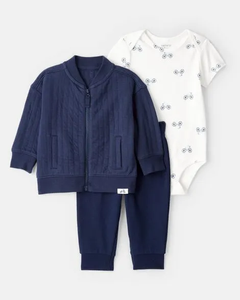 [20260415] Baby Boy 3-Piece Bicycle Quilted Jacket Outfit Set