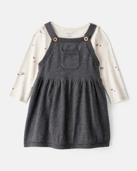 [20260420] Baby Girl Bow Print Cotton Long-Sleeve Dress Set