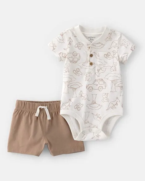 [20260431] Baby Boy 2-Piece Safari Short-Sleeve Bodysuit & Short Set
