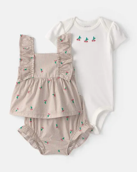 [20260432] Baby Girl 3-Piece Cherry Striped Outfit Set