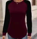 Women Casual Color Block Raglan Sleeve Long Sleeve T-Shirt
