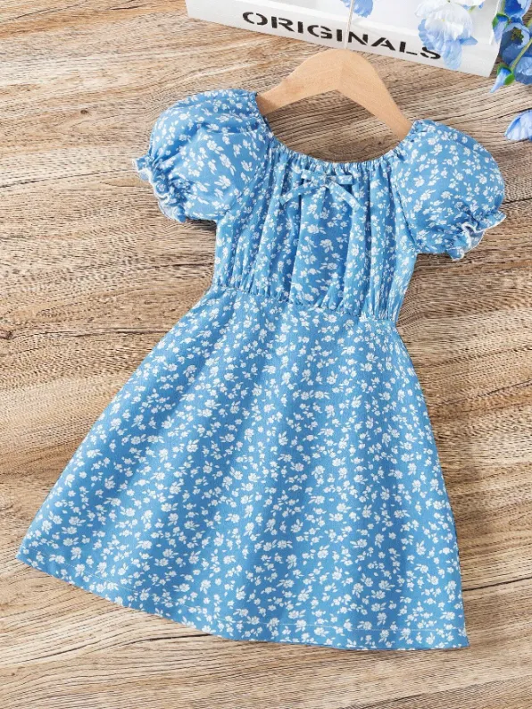 [20261707] Young Girl Summer Country Style Floral Dress, Fresh Princess Dress