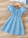 Young Girl Summer Country Style Floral Dress, Fresh Princess Dress