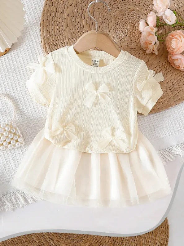 [20261729] Baby Girls Apricot Knit Short Sleeve Top