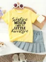 Baby Girls' Classic English Graphic Yellow Short Sleeve Pullover T-Shirt