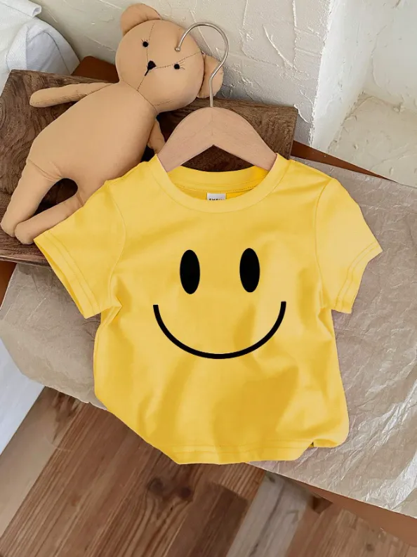 [20261744] Baby Girl Casual Minimalist Round Neck Short Sleeve T-Shirt (6-9 M)