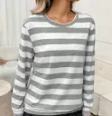 Easowa Round Neck Basic Striped Pattern Casual Comfortable Women Long Sleeve Sweatshirt