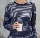 Women's Casual Striped Long Sleeve Tops Crew Neck Knit Ribbed Basic T Shirts