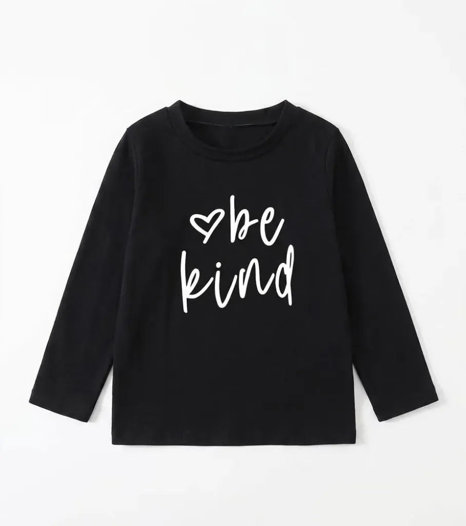 [20261717-1] Young Girl Casual Letter Print Round Neck Long Sleeve T-Shirt