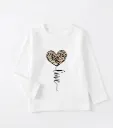 Young Girl Casual Leopard Heart Shape Round Neck Long Sleeve T-Shirt