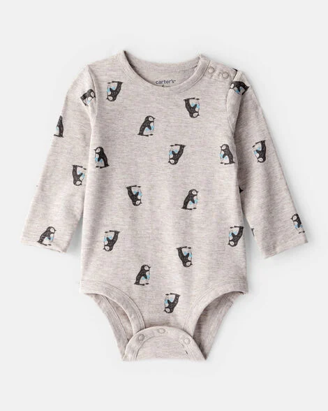 [20261005] Baby Penguin Print Long-Sleeve Graphic Bodysuit