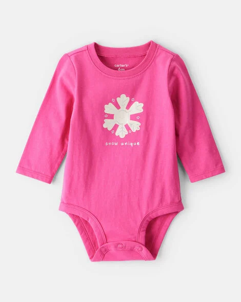 [20261031] Baby Girl Snowflake Long-Sleeve Graphic Bodysuit